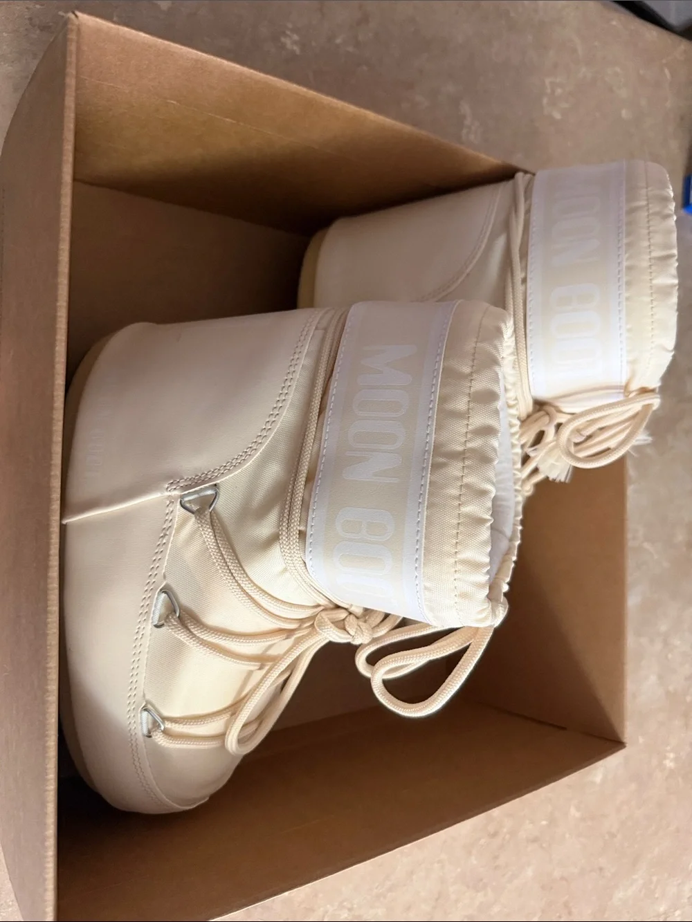 Moon Boot Women’s Cream Snow Boots with Lace-Up Front